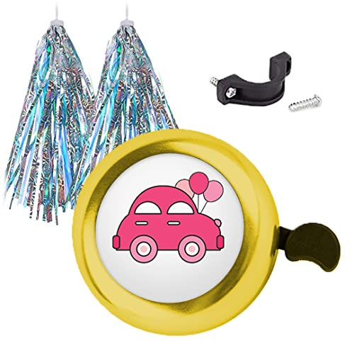 Rose Red Car Bike Bell with Tassel Ribbons Kids Bicycle Bell with Bike Streamers Cute Bike Accessories for Girls Boys Gold