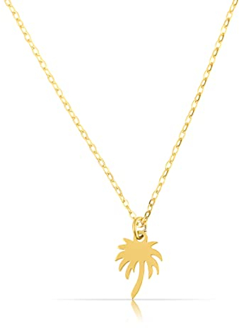 Made by Nami Minimalistische Halsketten mit Anhänger • Dezente Damen Edelstahl Halskette mit starkem Karabiner-Verschluss • Choker-Kette Frauen & Mädchen • Filigrane Gliederkette (Palme Gold)