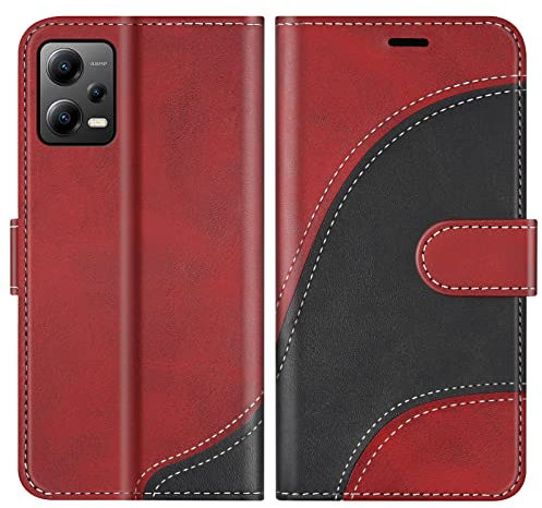 BoxTii Cover per Xiaomi Redmi Note 12 5G / Xiaomi Poco X5 5G, Custodia in PU Pelle Portafoglio per Xiaomi Redmi Note 12 5G / Xiaomi Poco X5 5G, Magnetica Cover a Libro con Slot per Schede, Rosso
