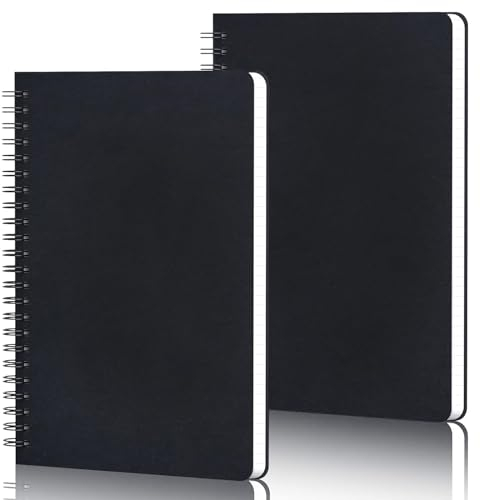 Yarotm Taccuino Puntinato A5-2 Pezzi Quaderni Appunti a Spirale - 100gsm 60 Fogli Puntinato 5mm Notebook - 700gsm Copertina Rigida Nero Quaderno a Puntini - Notebook A5 Dotted