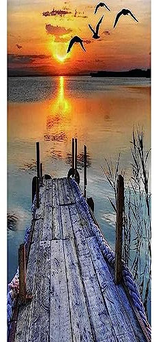 DCIDBEI Diamond Painting Sonnenuntergang Vögel 50x110 cm Sonnenaufgang Meer Landschaften und Natur Diamant Bilder Erwachsene Groß Landschaft Brücke