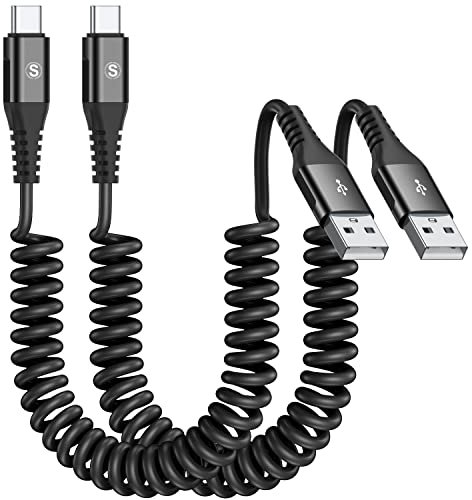 2Pack 2M USB C Coiled Charger Cable for Car, Fast Charging Type C Retractable Spiral Spring Cord for iPhone 15 Plus Pro Max, Samsung Galaxy S23/S22/S21/S20, Google Pixel and Others C Phone or Devices