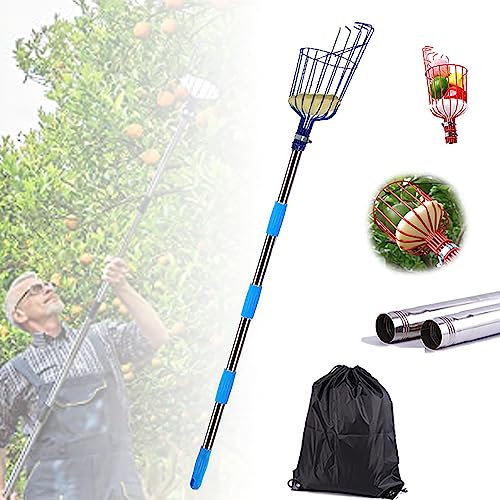 NOGRAX Obstpflücker-Werkzeug, 13 Fuß (4 m) Obstpflückerstange, Stabiler Korb mit Schaumstoffpolster und Metallklemme und Aluminium-Teleskopstange, zum Erhalten von Äpfeln und Obstbäumen in Blau