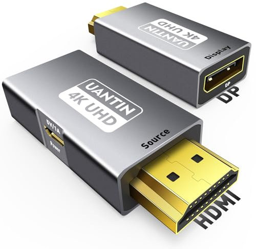 UANTIN Adaptateur HDMI vers DisplayPort (4K 60 Hz, 1080p 120 Hz) unidirectionnel HDMI mâle vers DP femelle pour moniteur compatible avec GPU, ordinateur portable, AMD, NVIDIA, PS5, Xbox et plus encore