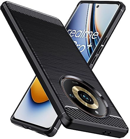 GEJEFA Funda para Realme 11 Pro Plus/Realme 11 Pro 5G, TPU Suave Fibra de Carbono Anti-Raspaduras Antideslizante Carcasa para Realme 11 Pro+ 5G, Negro