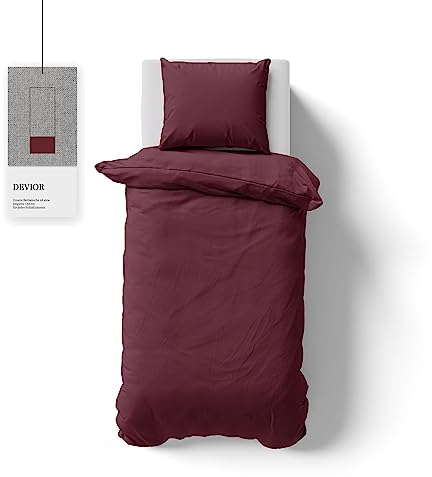 Devior 2 teilige Uni Bettwäsche 135x200 cm Bordeaux | Kissenbezug 80x80 cm | Bettbezug Set mit YKK Reißverschluss | Oeko-Tex Mikrofaser | Atmungsaktiv und weich | Allergiker geeignet