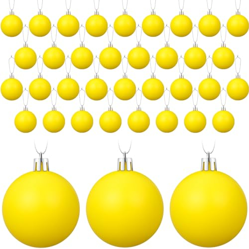 BBTO 36 Stück gelbe Weihnachtskugel, Ornament, Weihnachtskugeln, Weihnachtsbaum-Anhänger, Kugel-Set, Weihnachtsdekorationen für Weihnachtsbaum, Kranz, Girlande, 6,1 cm (matter Stil)