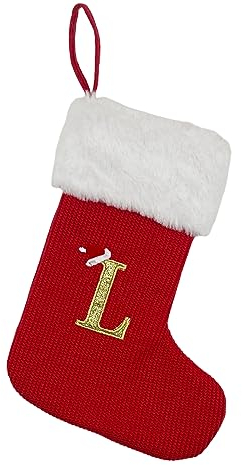 Weihnachtsstrümpfe, Strümpfe mit Initialen, 50,8 cm große, bestickte Buchstaben-Strick-Weihnachtsstrümpfe, rot-weißer Vintage-Schneeflockenstrumpf, Weihnachtsstrumpf für Familienfeiertagsde L