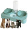 Water and Food Bowls Cat, 3 in 1 Automatic Cat Water Dispenser Cat Food Dispenser Pet Bowls Set 0-8°Adjustable Tilted Set Water and Food Bowl Set Perfect Feeding Bowls for Cats and Small Dogs (Green)