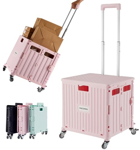 MACOPRO Faltbarer Mehrzweckwagen, tragbarer Rollkiste, Bollerwagen, Einkaufswagen, zusammenklappbarer Werkzeugkasten, mit Deckel, Korb auf 4 drehbaren Rädern, für Lebensmittel, Einkaufen, Büro, Lehrer