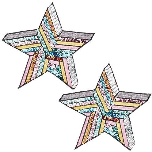 INFUNLY 2PCS Star Sequin Patches 8.5x7.5 Inches Star Sequins Sew On Patches Colorful Sequin Fabric Patches Sew on Clothing DIY Sewing Apparel Accessories for Jeans Jackets Handbag Decor Large Patches