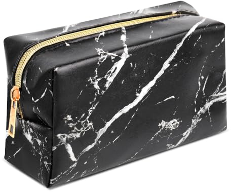 TIECHI Marble Pencil Case for Girls Boys, Black PU Aesthetic Pencil Case Pouch, Travel Pouch Cosmetic Makeup Brush Storage Bag for Exam Office Art School Travel Supplies