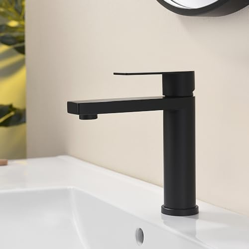 Decaura Wasserhahn Bad Schwarz Waschtischarmatur Einhebelmischer Waschbeckenarmatur Einhand Edelstahl Klein für Waschschale mit Hahnloch