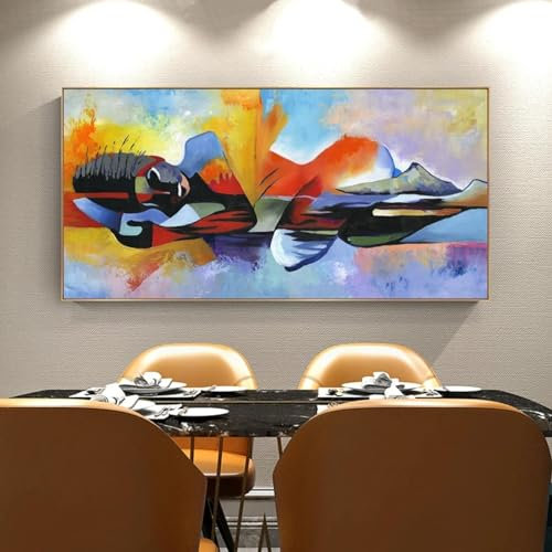 HOLEILUCK Größeres abstraktes Ölgemälde „Lord Buddha“, Buddha-Leinwand, religiöses Poster, Druck, Wandkunst, Bilder für Wohnzimmer, 100 x 200 cm, mit goldenem Rahmen