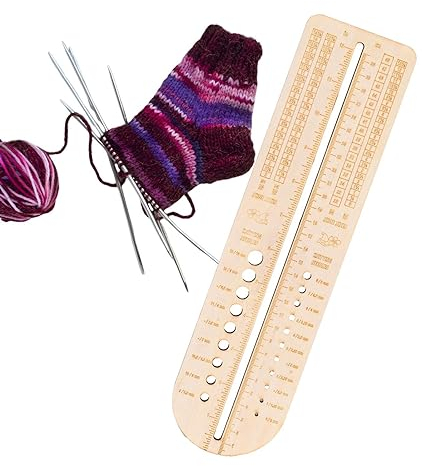 Ristyur Knitting Needle Gauge, Stricknadel Lineal, Holzsockenblocker, Sockenlineal Zum Stricken, Holzsockenstricklineal, Kreisschablonenlineal Häkelgrößenmessung, Holzstricknadelmaß Größenlineal