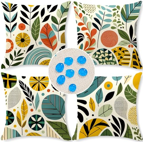 wtisan Kissenbezug 45 x 45 cm Dekorative 4er Set Wasserfest Outdoor Kissen Gartenkissen Wetterfest Atmungsaktiv Abstrakte Blumen Kissenbezug Gartendeko für Draußen Heim Sofa Garten…