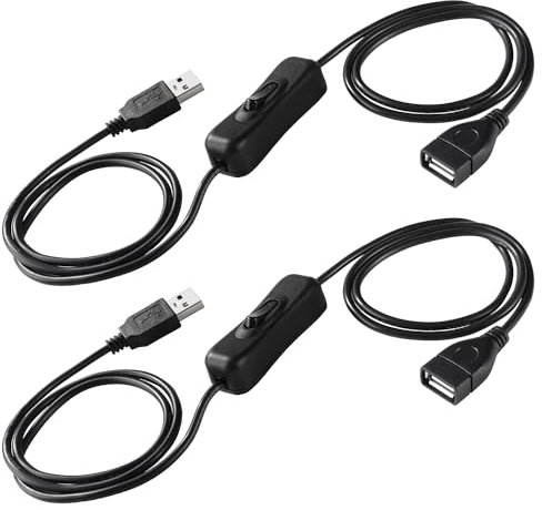 KUOQIY 2 Pezzi 1.2m Cavo di Prolunga USB con Interruttore ON/OFF, per LED Scrivania Lampada LED Striscia, Nero