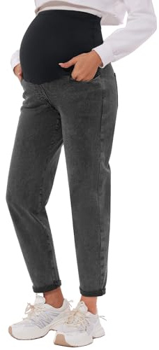 POSHGLAM Dam moderskapsjeans, över-magen, bekväm stretch, pojkvän-jeans, pösiga graviditetsbyxor, S-XXL, S