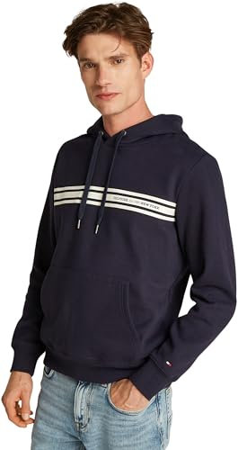 Tommy Hilfiger Sweat à Capuche Homme Central Chest Stripe avec Capuche, Bleu (Desert Sky), XL