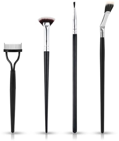 4pcs Mascara Fan Brushes Set, Folding Angle Scalloped Eye Brow Brush and Eyelash Comb for Natural Lifted Eye Lash Separator Eyebrow Wand Applicator to Prevent Clumping Makeup Cosmetic Tools