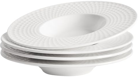 jinsongdafa Soup Bowls, Soup Plates with Rim, 150 ml Pasta Bowl Set of 4, White Shallow Bowl Plates, Porcelain Bowls with Rimmed, Best Choice for Gourmets, high-end Restaurants and Chefs, Hive 23CM
