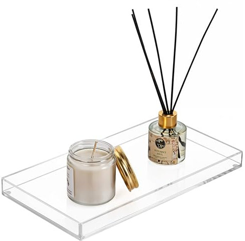 Winter Shore Bandeja Baño - Organizadores de Acrílico Transparente - Bandeja Plastico para Jabón de Ducha, Tocador, Vestidor, Encimera - Bandejas Organizadoras Rectangulares de Maquillaje