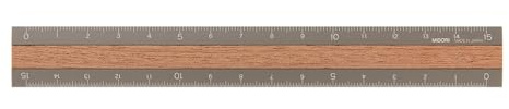Midori 42304006 Lineal, Aluminium und Holz, 15 cm, grau
