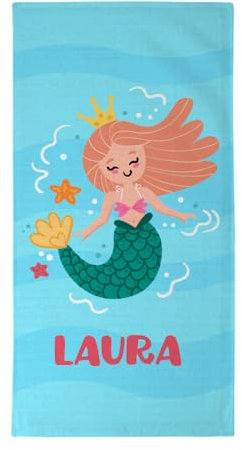 Wanapix | Toalla Playa Personalizada | Toallas Piscina | Toalla Playa Niña | Toalla Infantil/Colegio/Guardería | 50x100 cm | Sirena
