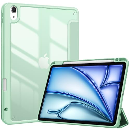 ProCase Cover iPad Air 11 M3 2025/M2 2024, Custodia iPad Air 5a 4a Generazione 2022/2020 10,9 Pollici con Portapenna, Retro Posteriore Transparent Smart -Verde