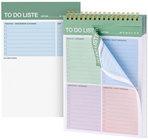 Agoer To Do Listen Block, Reißbar Tagesplaner Undatiert Wochenplaner, Beidseitiges Schreiben | A5 160 Blätter Spiralblock mit Hardcover für Aufgaben To Do Planer für Büro Schule