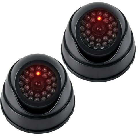 Dummy Cameras Fake CCTV 2PCS, Dome Dummy Fake Security CCTV Camera Simulation Monitor with Flashing LED Light, Dummy CCTV Camera Outdoor Indoor, Dummy Fake Camera Waterproof with 2 CCTV Signs + Screws