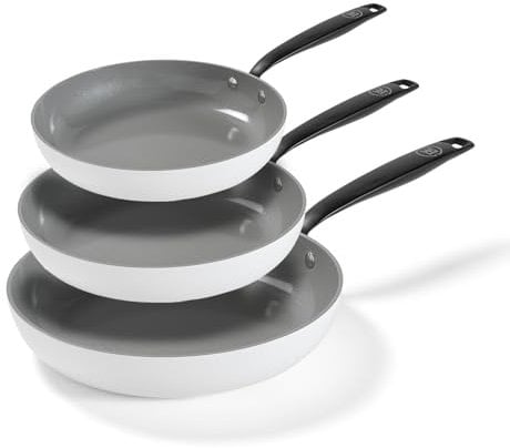 Be Living Essential Pfannenset 3-teilig, Bratpfanne 20/24/28 cm, Non Stick Keramik Antihaft, Induktion, Ohne ptfe und pfoa, Weiß