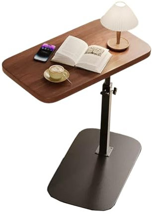 Beistelltisch C Form Metall Nachttisch Aus Kunstfaserplatten, Anhebbarer Nachttisch für Schlafzimmer, Verdickte Tischplatte Um 360° Drehbar, für Haus, Krankenhaus(Brown)