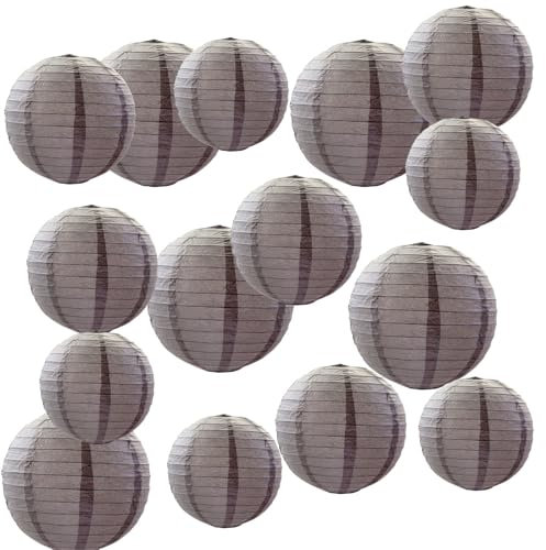 FANSU Papierlaterne Deko, Papierlaternen Set Papier Laterne Rund 15 Stück Hängende Papierlaternen Papier Laternen Feier Lampion Partydekorationen für Hochzeit Geburtstag Garten (Grau)