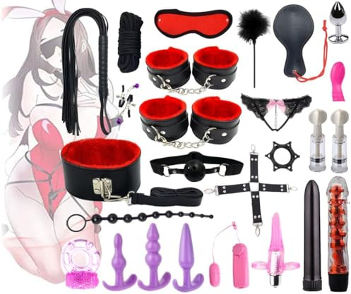 26 Pezzi Coppia Boňdage Set Happy Game Accessori Deluxe Plush Sport Set (Nero e Rosso)