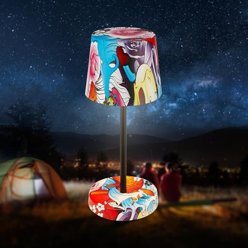 BRILONER - LED Tischlampe kabellos IP44 mit Touch, dimmbar in Stufen, Spritzwasserschutz, Nachttischlampe, Leselampe, LED Lampe, Campinglampe, Tischleuchte, Outdoor Lampe, 26x10,5cm, Graffiti Motiv