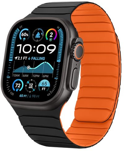 Tasikar Cinturini Magnetici Compatibili con Apple Watch 49mm 46mm 45mm 44mm 42mm Silicone Morbido Sostituzione Loop Cinturino Compatibile con iWatch Ultra SE Series10 9 8 7 6 5 4 3, Nero-Arancione