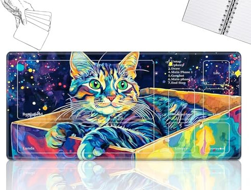 GFRGTFHYT Playmat für MTG-Karten Spielmatte mit rutschfester Gummiunterseite, genähte Feldregeln, Zonen, Spielmatte, Schreibtischmatten mit Katzengröße, 61 x 35,6 cm, Mauspad für MTG TCG Kartenspiel