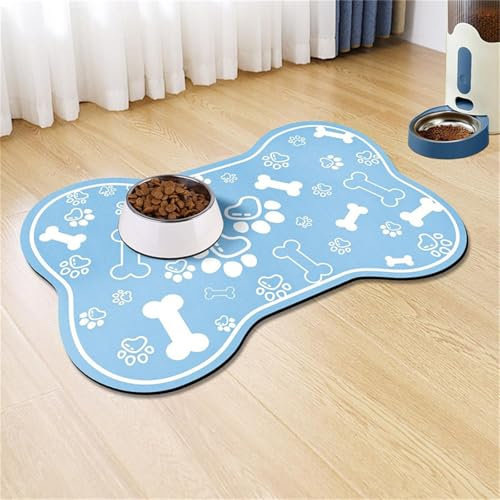 Hearda Tapis sous Les Gamelles de Nourriture pour Chien, Forme Osseuse Tapis de Nourriture Chien Absorbant Tapis Nourriture Animaux Séchage Rapide Antidérapant (30x50cm,Bleu)