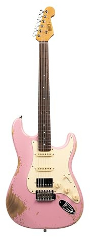 Henry’s ST-1 Boa Strat E-Gitarre - Pink - Hochwertige E-Gitarre mit Paulownia-Korpus, Roasted Maple Hals, HSS-Pickups, 5-Wege-Schalter