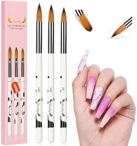 URAQT 3PCS Acrylic Nail Brush, Nail Art Brushes Set, Nail Art Pens Nail Art Tips Builder Brush, Professional Manicure Drill Drawing Brush Nail Art Tools for DIY Nail Art Designs, White