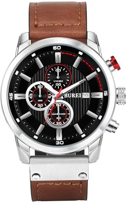 Herrenuhr Chronograph Vintage Braun Lederarmband Multi Zifferblatt Kalender wasserdichte Uhr Simulierter Quarz Klassische Sport Herrenuhr Geschenk (Schwarz Braun)