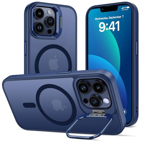 Cover Cavalletto per iPhone 12 Pro Max, Compatibile con MagSafe, Magnetica Custodia con Supporto per Fotocamera Regolabile Integrato Traslucida Opaca Antiurto Protettiva Resistente Case,Blu Profondo