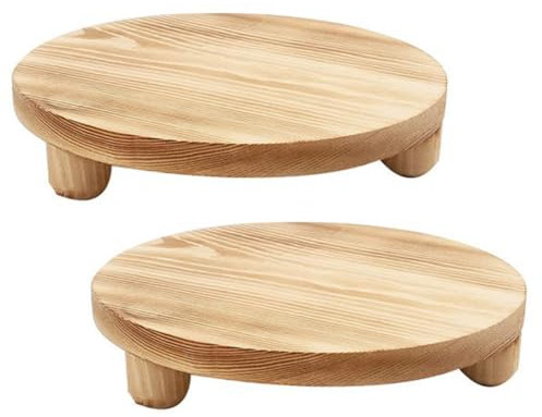 Lot de 2 présentoirs ronds sur pied pour intérieur et extérieur - Podium pour pots de fleurs - 25 x 25 x 5 cm