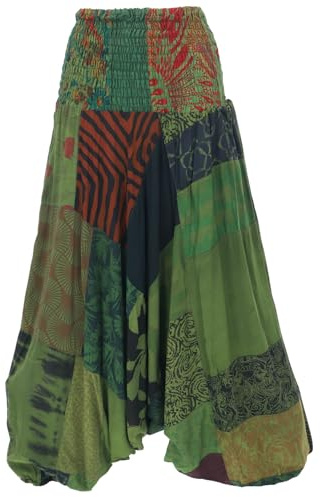 GURU SHOP Aladinhose, Patchwork Pluderhose, Hippie Hose, Damen, grün