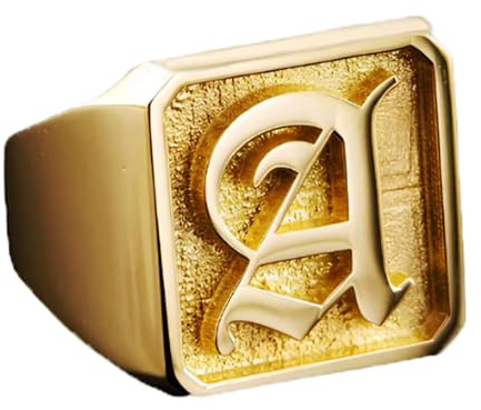 SISGEM Herren's Buchstaben A Ring, Sterling Silber Vergoldetes Quadrat A Buchstaben Herren Ring, Handgemachte Vintage-Stil Schmuck, Eternal Verlobung Versprechen