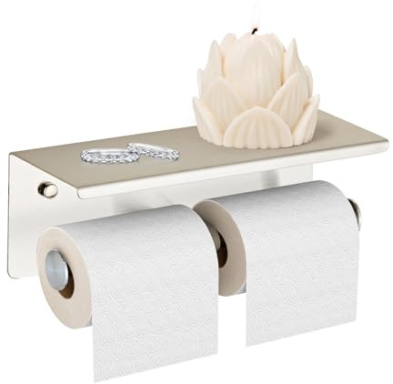 Doppel-Toiletten-Smartphone-Papierhalter mit Regal gebürstet, SUS 304 Edelstahl Doppelkopf Badezimmer Wandmontiertes Gewebespeicherrack (gebürstet) YIGUANXIN