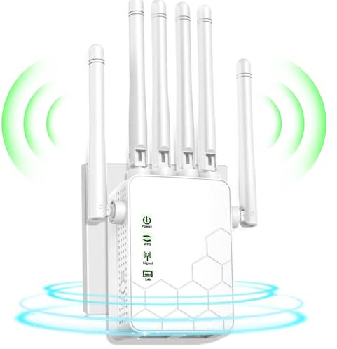 2024 Nouveau Répéteur WiFi Puissant, Amplificateur WiFi Dispose de 6 antennes murales percées puissantes,Extension WiFi pour la Maison et Le Bureau, Répéteur/Routeur/AP.