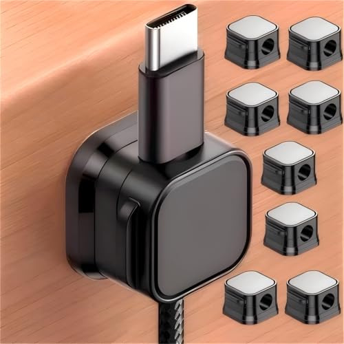 8 Stück Kabelhalter, Kabelclips Selbstklebend, Cable Holder Magnetisch für Schreibtisch, Netzkabel, USB Ladekabel, Ladegeräte, Audiokabe (Schwarz)