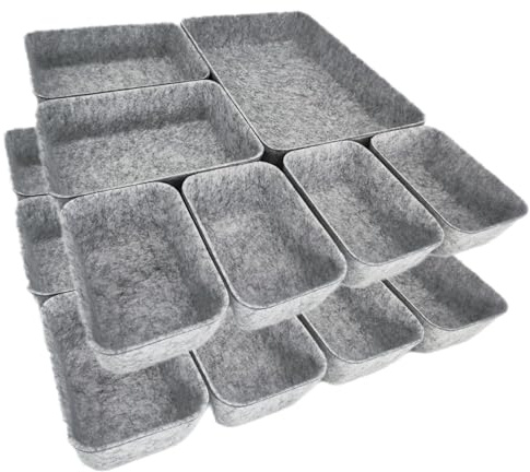 Cbilzxer Praktisches Schubladen Organizer Filz - 14er-Set, Waschbare Filz Organizer für Schminktisch für Selbst gestalten der Schubladen (14er-Set Hellgrau)